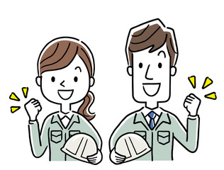 Stock illustration: young men and women wearing work clothes, motivated