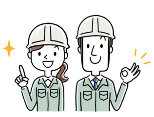 Stock illustration: young men and women wearing work clothes, pose