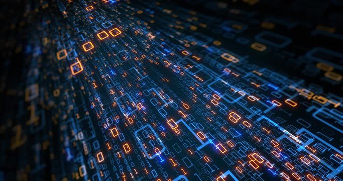 Binary code background. Abstract visual for download or digital matrix for internet data. 0 and 1 code falling down computer screen. Perfect for background of logos. 3D render