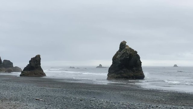 Cloudy day at Ruby Beach at Washington Olympic Peninsula during the low tide