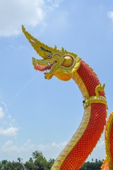 close up red dragon statue in the temple