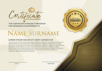 luxury and elegant certificate template with halftone texture on curved shape ornate and modern pattern background