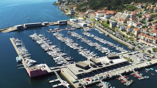 Combarro, beautiful coastal village with horreos. Pontevedra,Galicia,Spain. Aerial Drone Footage