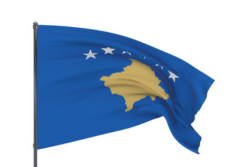 3D illustration. Waving flags of the world - flag of Kosovo. Isolated on white background.