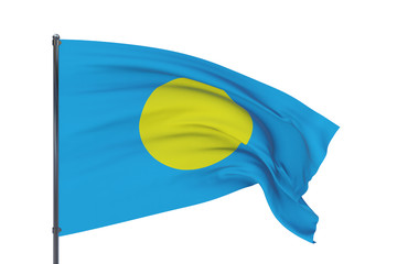 3D illustration. Waving flags of the world - flag of Palau. Isolated on white background.
