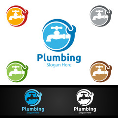 Plumbing Logo with Water and Fix Home Concept