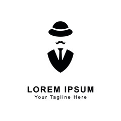 Vintage silhouette of bowler, mustaches, glasses. Vector illustration of gentleman. bowler hat logo design.