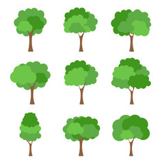 Green tree Fertile A variety of forms on the White Background,Set of various tree sets,Trees for decorating gardens and home designs.vector illustration and icon