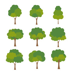 Green tree Fertile A variety of forms on the White Background,Set of various tree sets,Trees for decorating gardens and home designs.vector illustration and icon