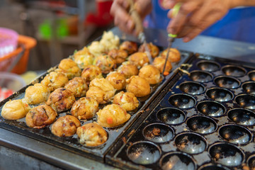 Fried eggs vegetable balls at a roadside stall in Northern Thailand