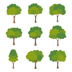 Green tree Fertile A variety of forms on the White Background,Set of various tree sets,Trees for decorating gardens and home designs.vector illustration and icon