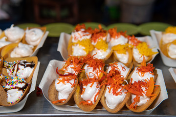 Bangkok Street Food Cray - dessert tacos called Kanom Bueang