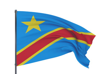 3D illustration. Waving flags of the world - flag of Democratic Republic of the Congo. Isolated on white background.