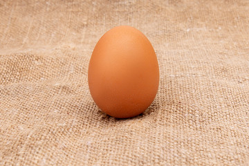 Brown egg are laying on burlap