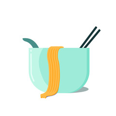 Colorful noodle bowl icon with spoon, chopsticks and noodles There are light and shadow of pastel colored bowls. Is a beautiful color arrangement