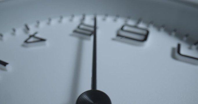 Macro Counterclockwise Pan, Rack Focus. Extreme macro wide angle close up as the camera pans counterclockwise across the radius of a small alarm clock with raised 3D numbers.