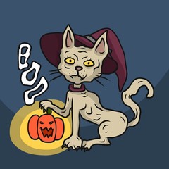 Halloween sphinx cat witch cartoon vector illustration