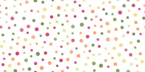 Seamless pattern with random colorful dots on white background. Vector