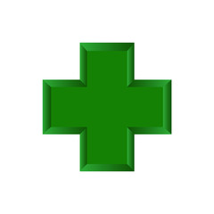 3D Green cross on a white background. 