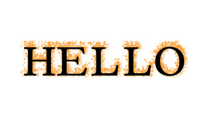 Hello fire text effect white isolated background. animated text effect with high visual impact. letter and text effect. 