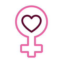 female gender symbol with heart icon, half color half line style