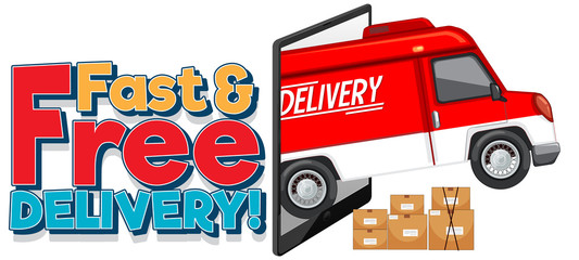 Fast and free delivery logo with delivery van or truck