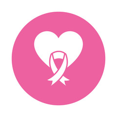 heart with breast cancer ribbon icon, block style