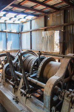 Old Abandoned Double Drum Mine Hoist 