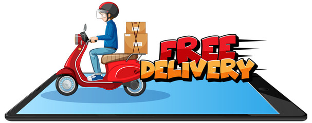 Free delivery logo with bike man or courier