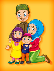 Muslim family member on cartoon character colour gradient background