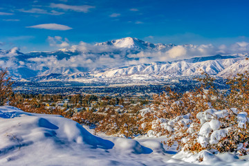 Snow Covered Pikes Peak in Colorado Springs