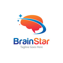 Brain star logo design vector illustration, mind logo design