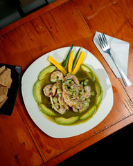 Shrimp aguachile with avocado and mango
