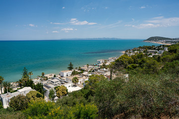 Fototapeta na wymiar Panoramic view of seaside in Gammarth. Tunisia, North Africa