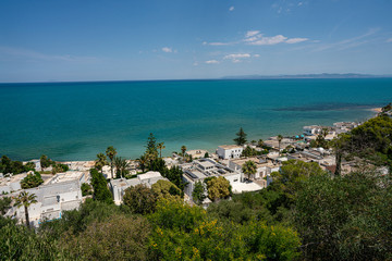 Panoramic view of seaside in Gammarth. Tunisia, North Africa