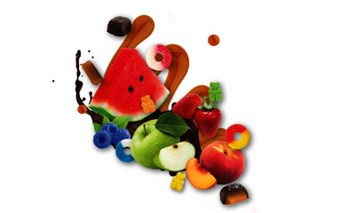 Decorative sweet candy delight. Candy and fruit college. 