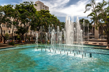 Obraz na płótnie Canvas Fountain at Rui Barbosa Square, known as Calçadao square, in downtown of Sao Jose do Rio Preto, Sao Paulo state
