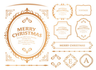 クリスマスのフレームセット、リースのデザイン、オーナメントや装飾デザイン