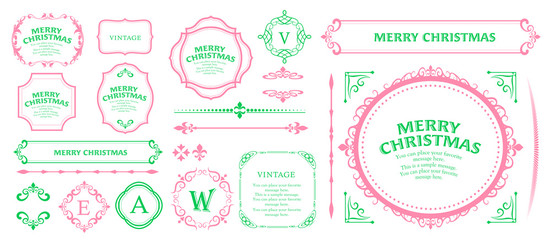 クリスマスのフレームセット、リースのデザイン、オーナメントや装飾デザイン