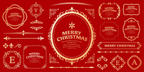 クリスマスのフレームセット、リースのデザイン、オーナメントや装飾デザイン