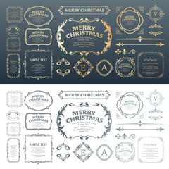 クリスマスのフレームセット、リースのデザイン、オーナメントや装飾デザイン