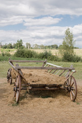 Fototapeta na wymiar old wooden cart in a field in summer