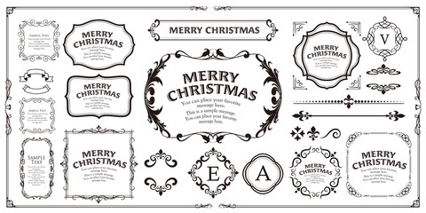 クリスマスのフレームセット、リースのデザイン、オーナメントや装飾デザイン