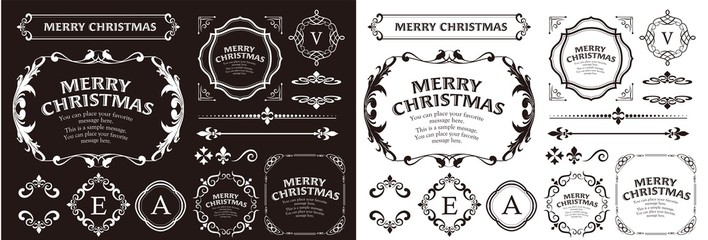 クリスマスのフレームセット、リースのデザイン、オーナメントや装飾デザイン