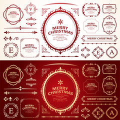クリスマスのフレームセット、リースのデザイン、オーナメントや装飾デザイン