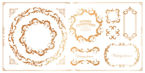 クリスマスのフレームセット、リースのデザイン、オーナメントや装飾デザイン