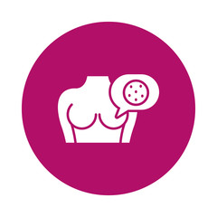 female body showing the breast and speech bubble with breast cancer icon, block style