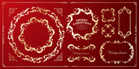 クリスマスのフレームセット、リースのデザイン、オーナメントや装飾デザイン