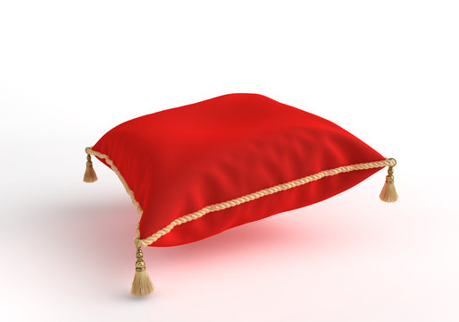 3d-illustration velvet decorative royal pillow with gold tassel and piping isolated