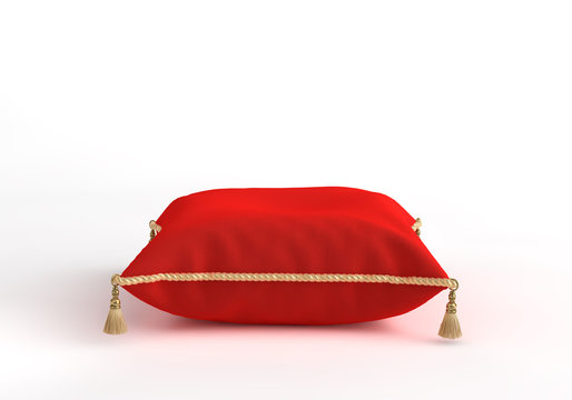 3d-illustration velvet decorative royal pillow with gold tassel and piping isolated top front view